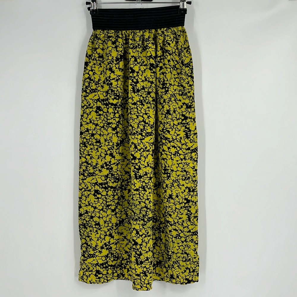 Vintage Ann Tjian for Kenar 100% Silk Maxi Skirt Lime Green Yellow and Black